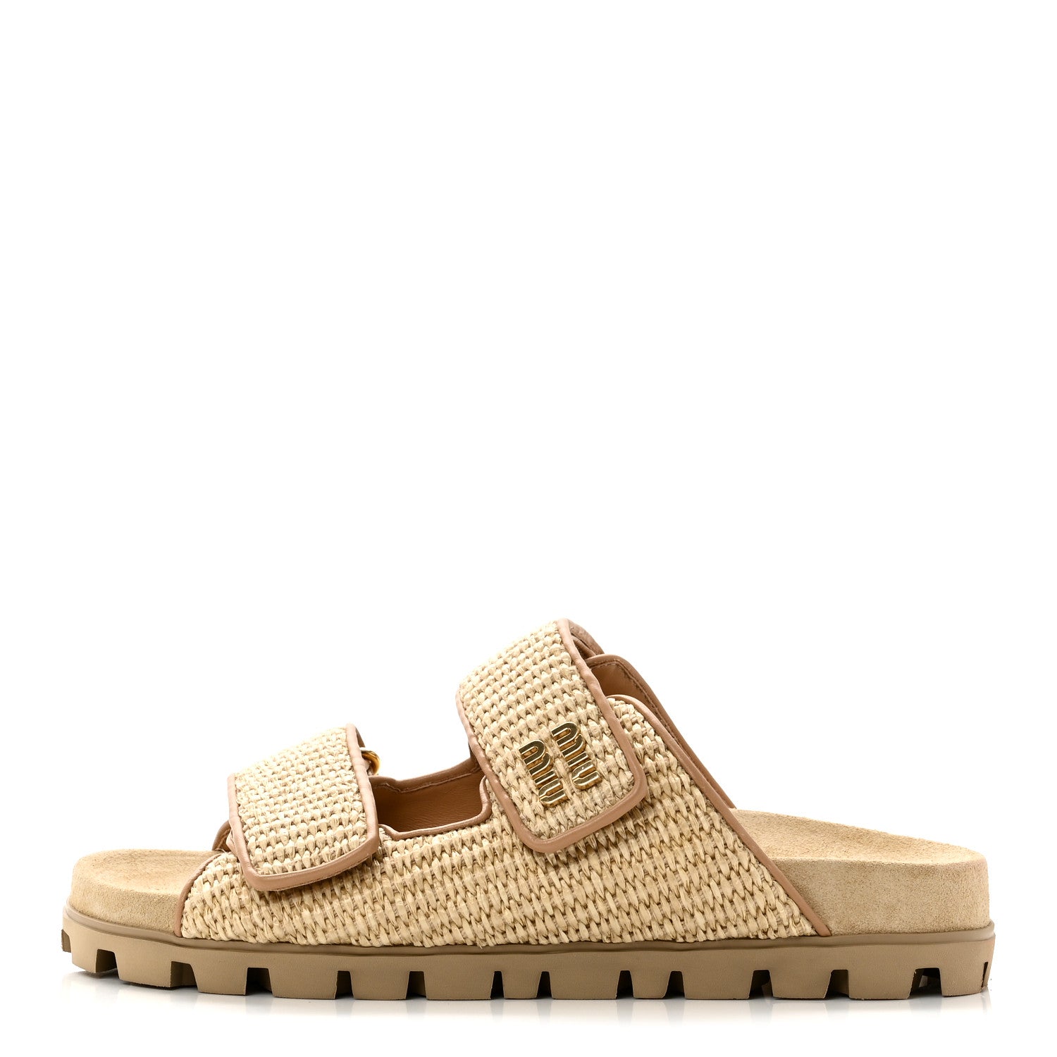 Miu Miu Raffia Logo Slide Sandals 39 Naturale 1 of 10