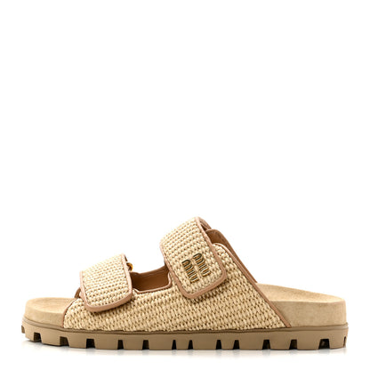 Miu Miu Raffia Logo Slide Sandals 39 Naturale 1 of 10