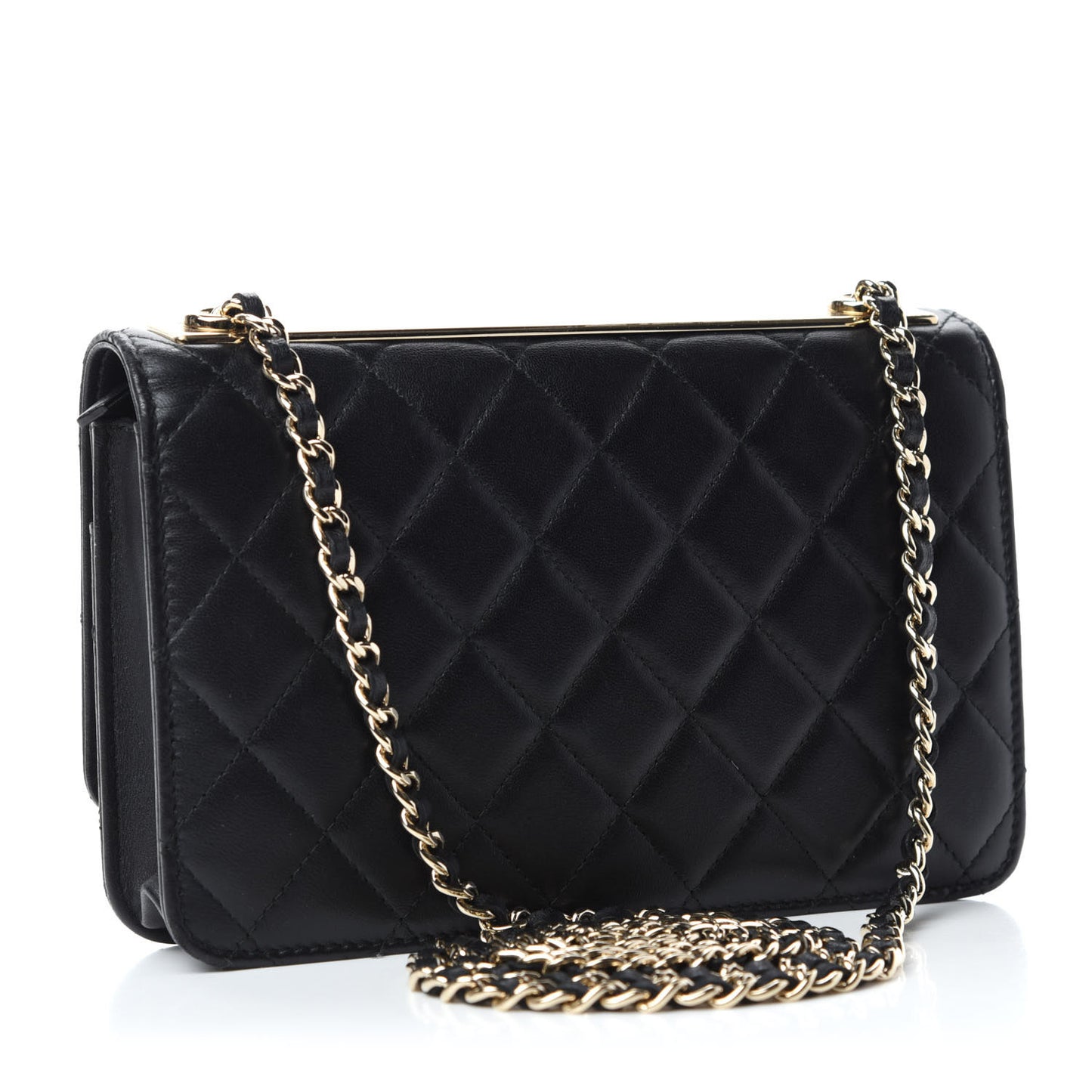 Lambskin Quilted Trendy CC Wallet On Chain WOC Black
