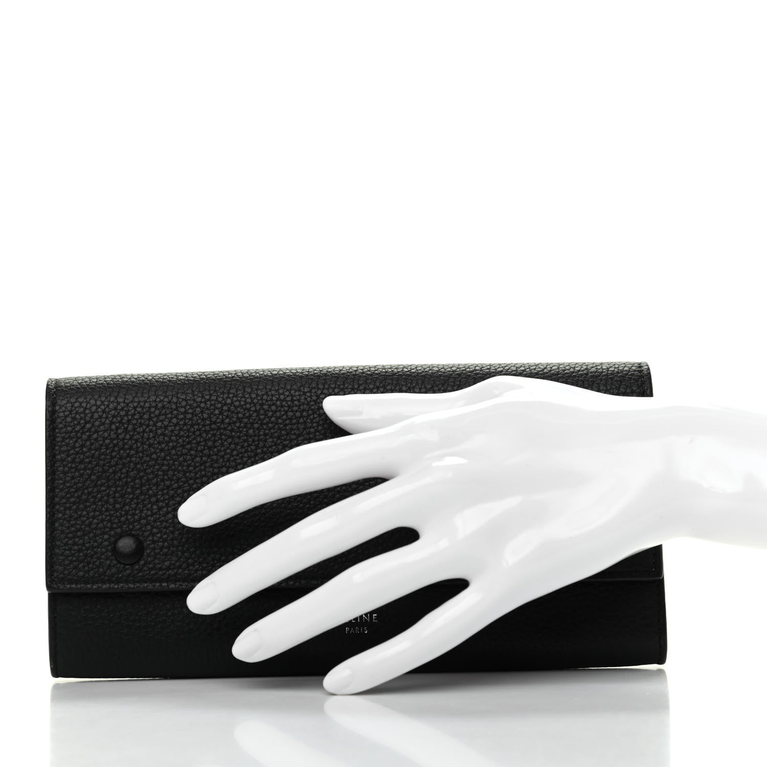 Celine Drummed Calfskin Large Multifunction Flap Wallet Black 2 of 9
