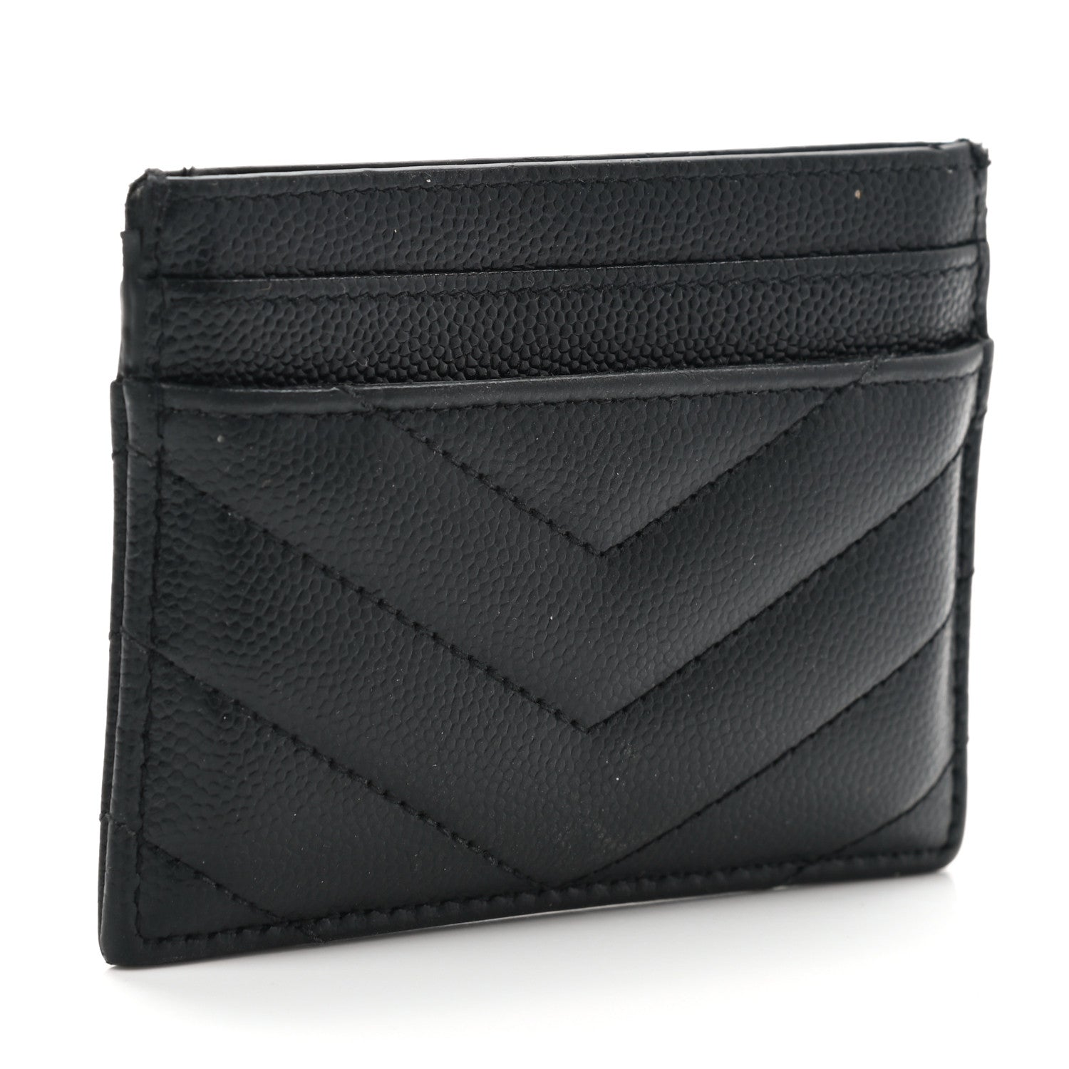 Saint Laurent Grain De Poudre Matelasse Chevron Monogram Credit Card Case Black 3 of 7