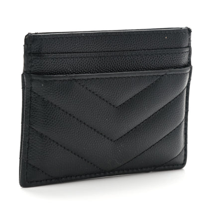 Saint Laurent Grain De Poudre Matelasse Chevron Monogram Credit Card Case Black 3 of 7