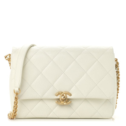 Chanel Shiny Caviar Quilted Small Chain Melody Flap White 1 of 12