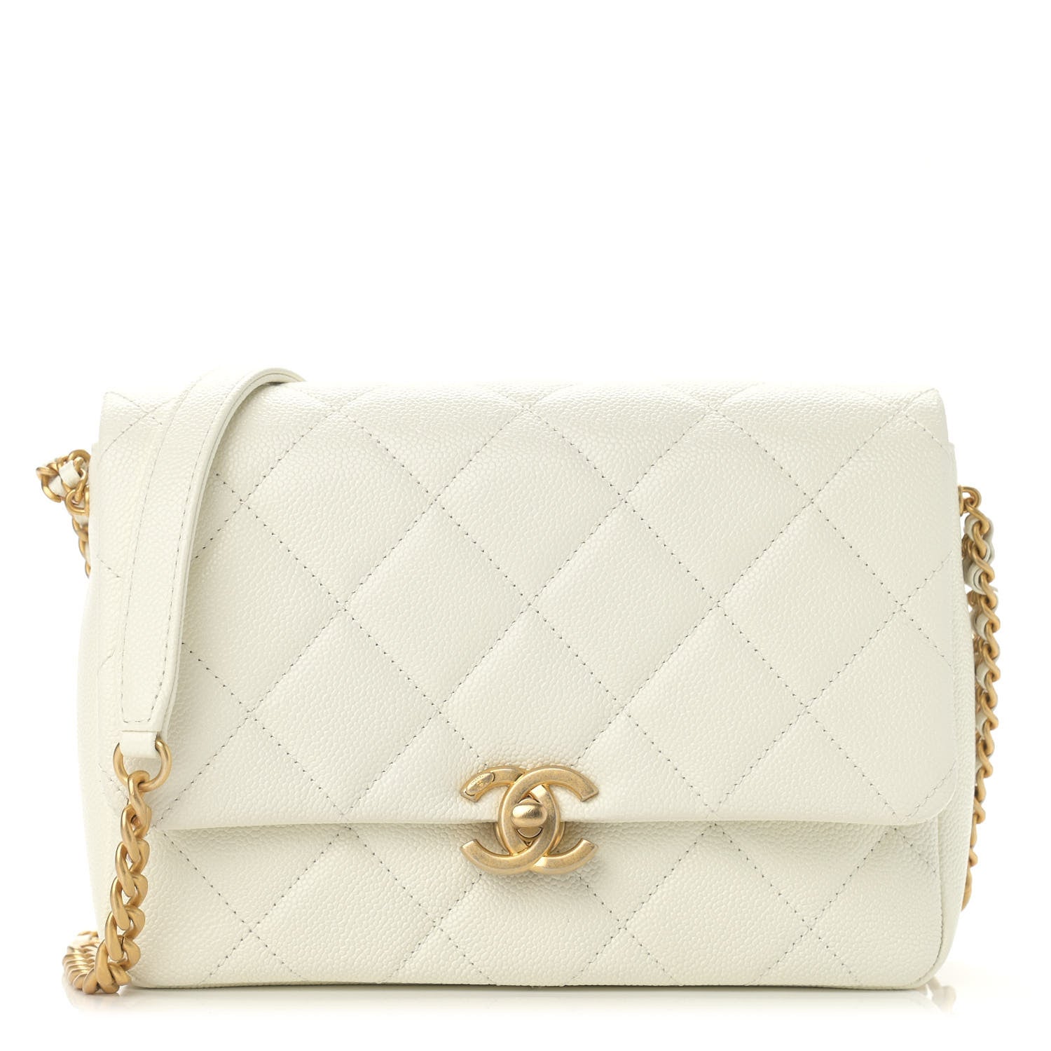 Chanel Shiny Caviar Quilted Small Chain Melody Flap White 1 of 11