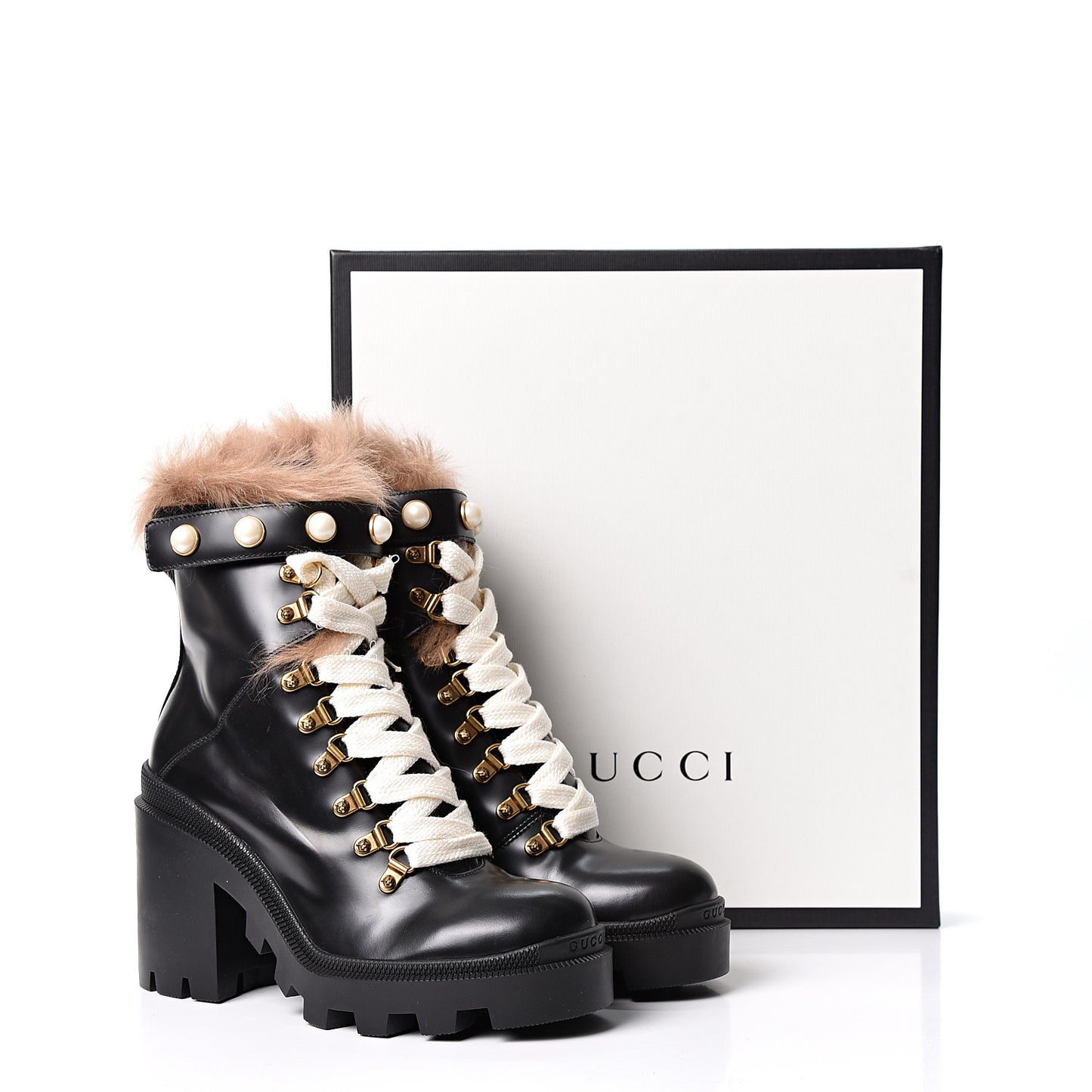 Magnum Calfskin Fur Pearl Lace Up Combat Ankle Boots 38.5 Black Naturale