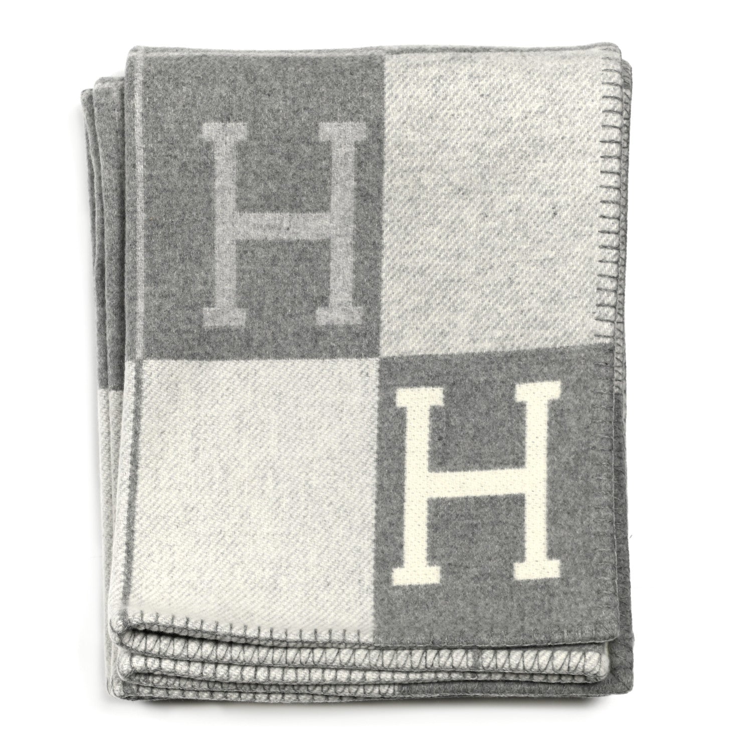 Hermes Wool Cashmere Avalon III Blanket Ecru Gris Clair 1 of 3
