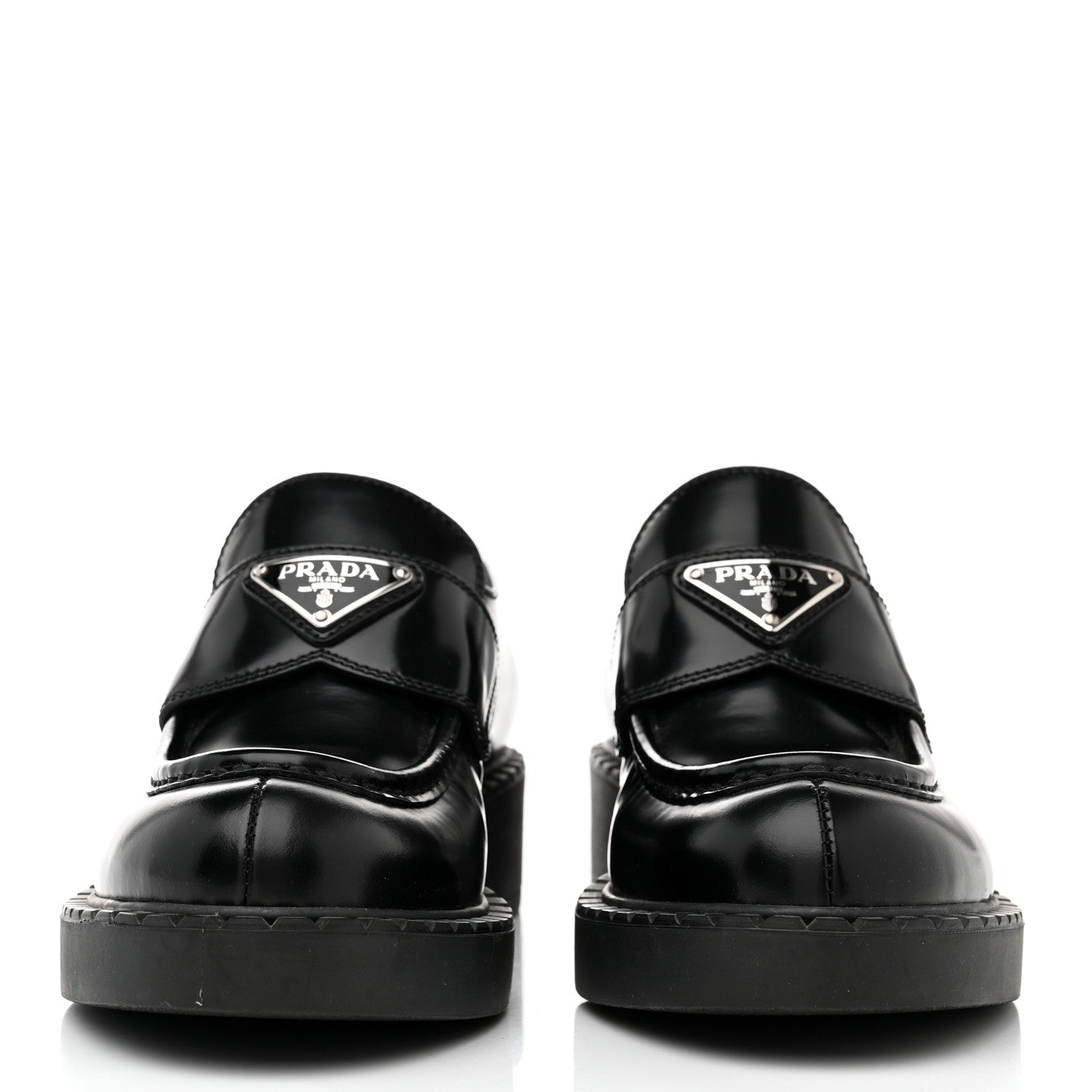 Prada Spazzolato Metal Triangle Logo 50mm Loafers 37 Black 2 of 9