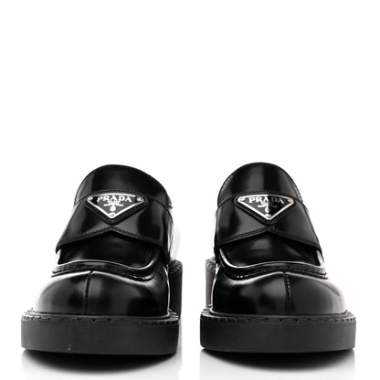Prada Spazzolato Metal Triangle Logo 50mm Loafers 37 Black 2 of 9