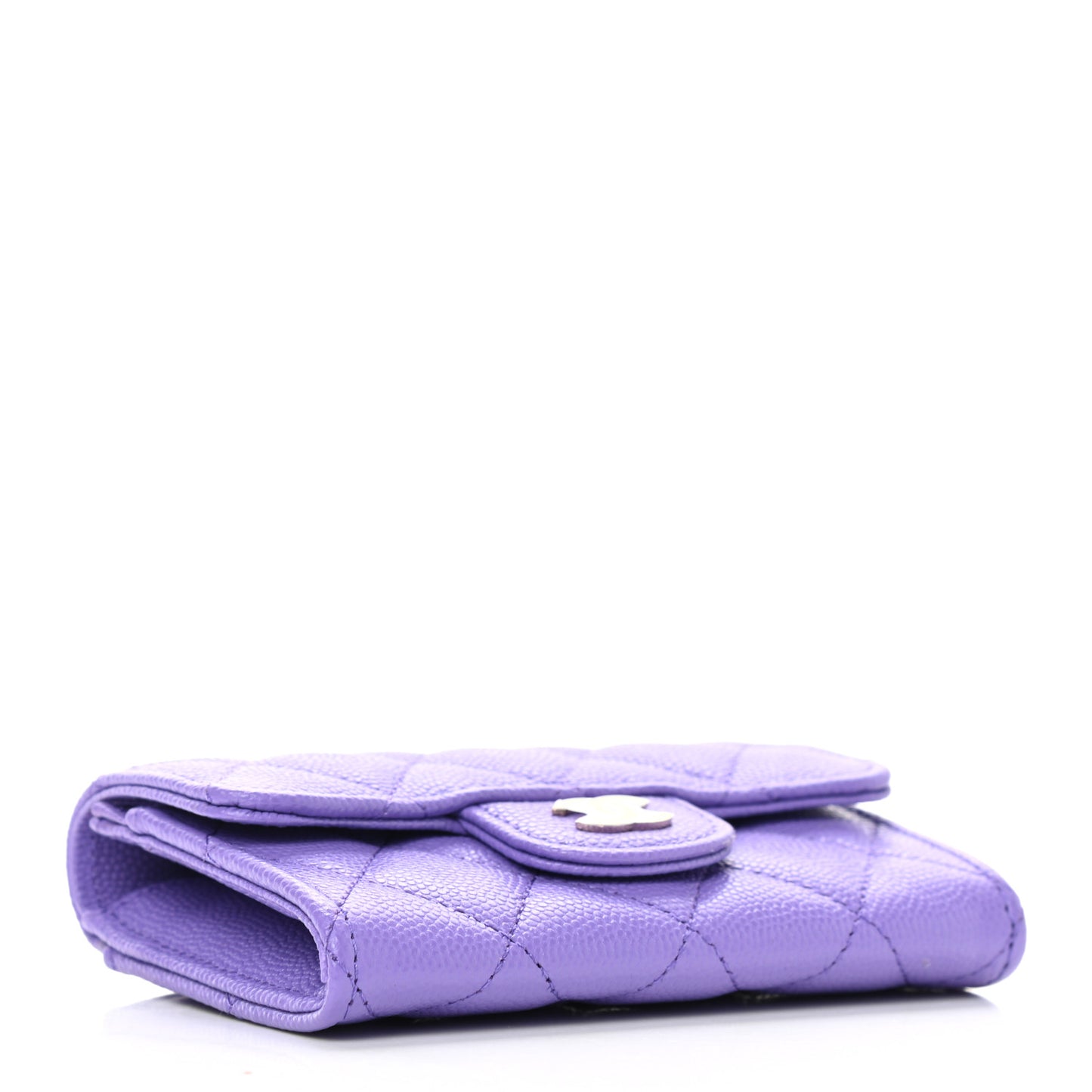Caviar Quilted Flap Card Holder Wallet Purple