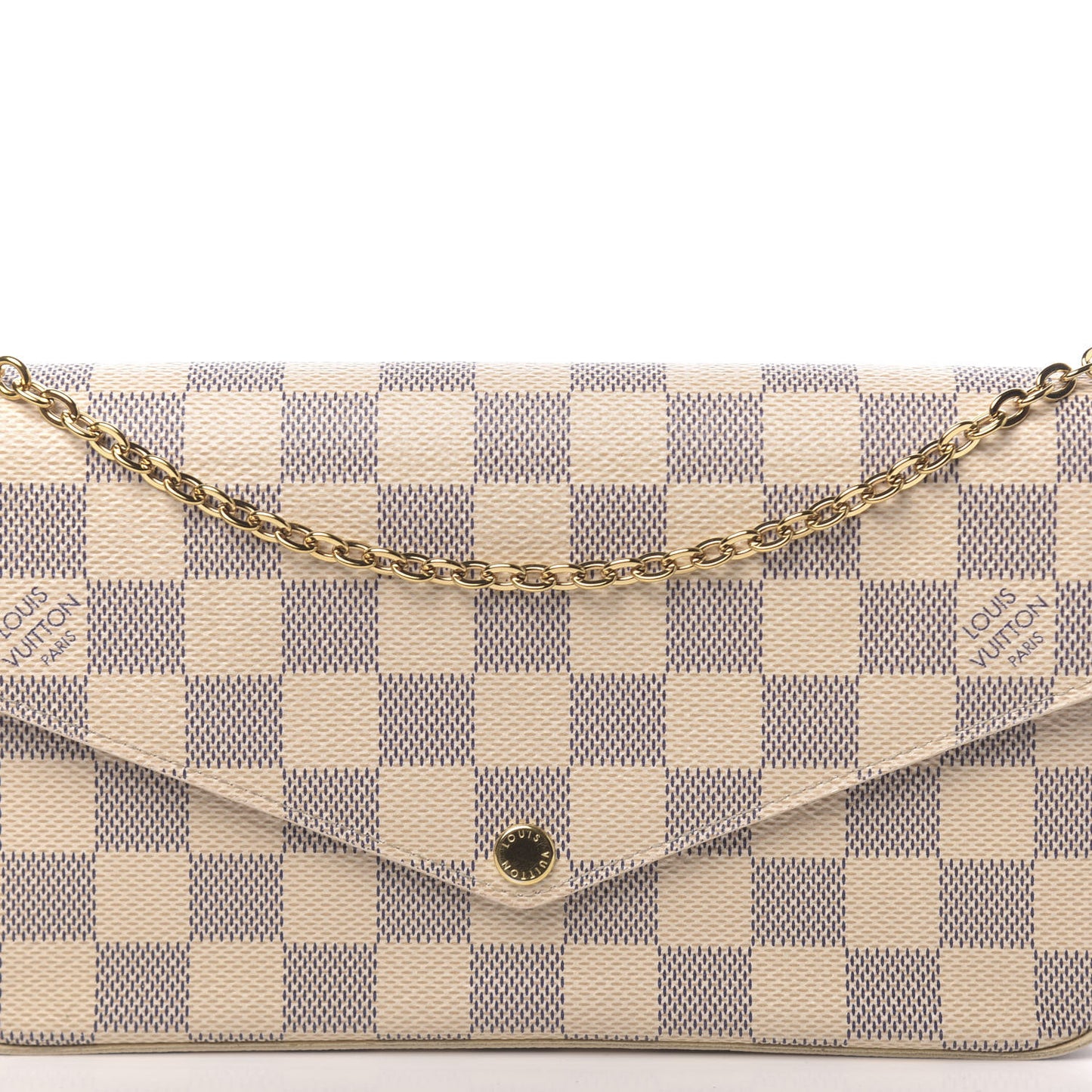 Damier Azur Pochette Felicie Chain Wallet Rose Ballerine