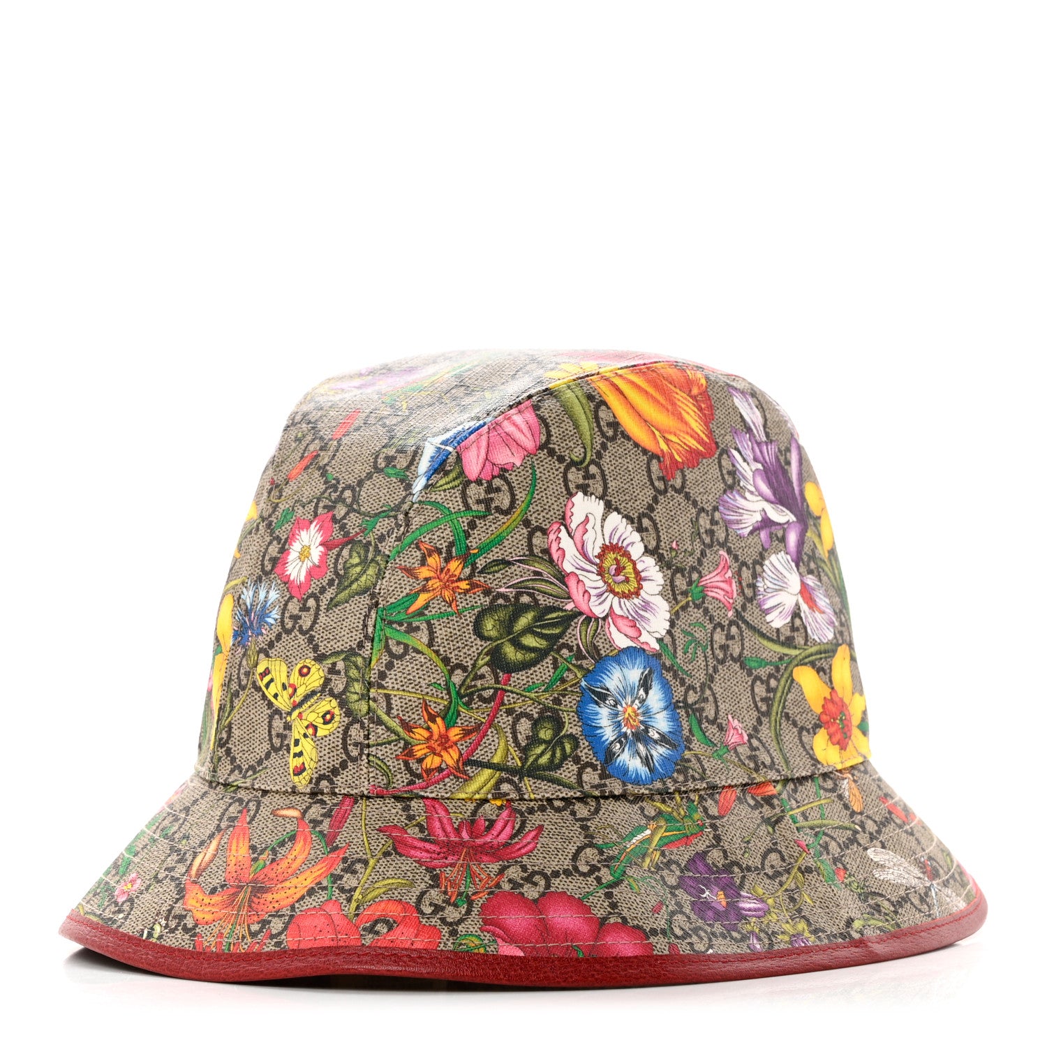 Gucci GG Supreme Monogram Flora Bucket Hat 58 Red 1 of 8
