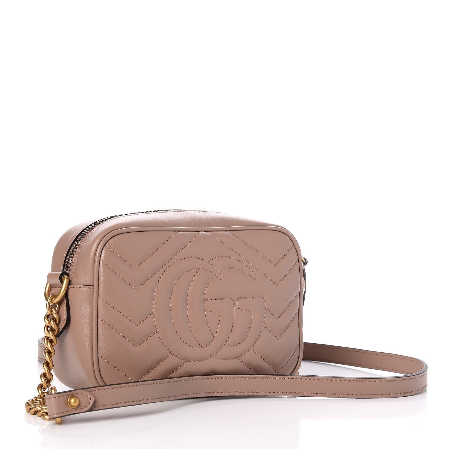 Gucci Calfskin Matelasse Mini GG Marmont Chain Shoulder Bag Nude 3 of 7