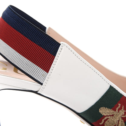 Gucci Malaga Kid Web Sylvie Mid Heel Slingback Pumps 38.5 White 11 of 12
