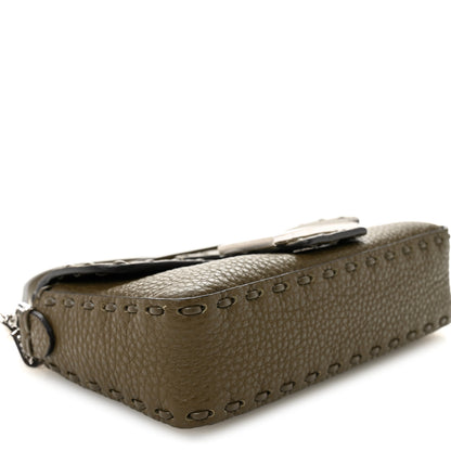 Fendi Cuoio Roma Sellerissima Nappa Sintetica Tape Stitch Mini Baguette Argento 4 of 10