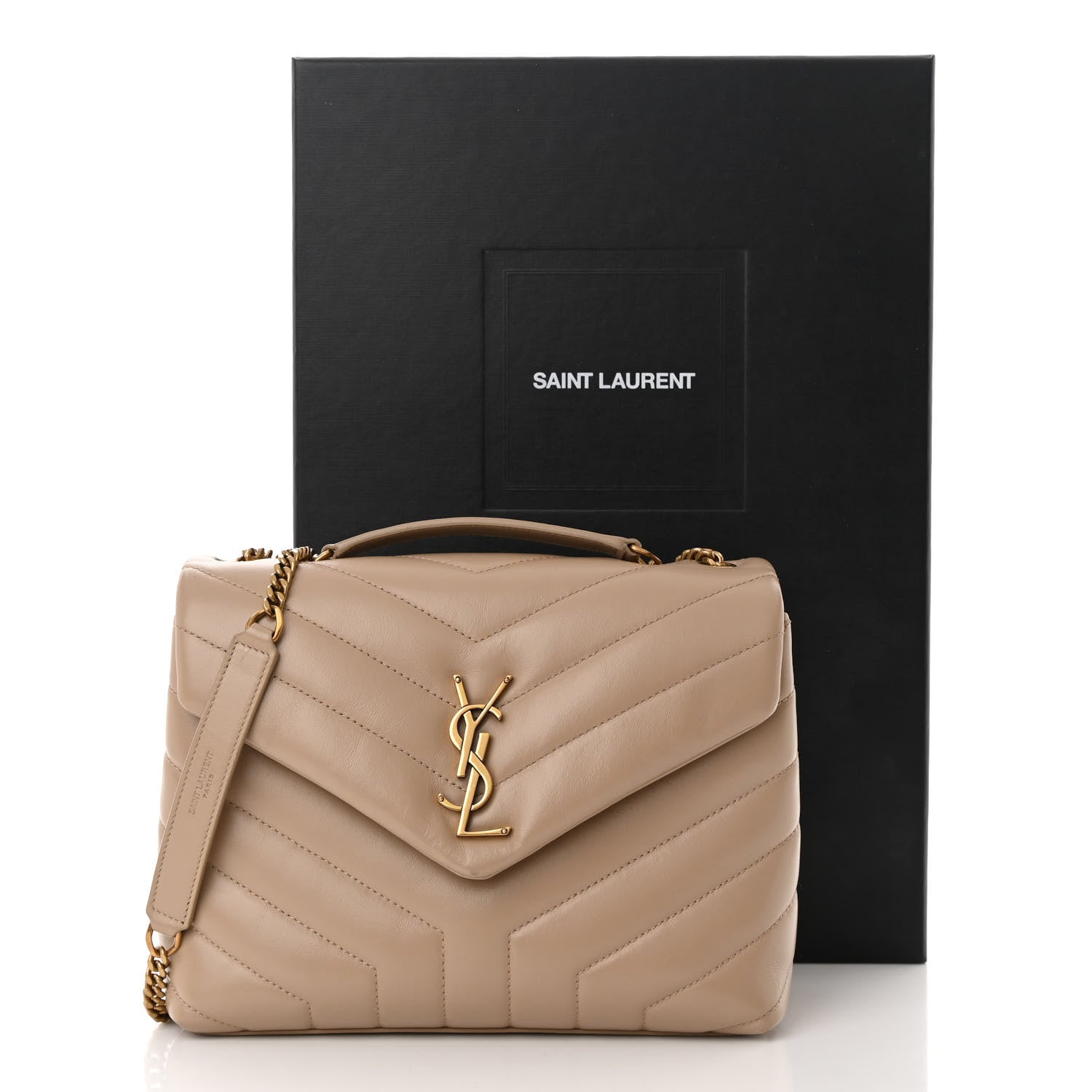 Saint Laurent Calfskin Y Quilted Monogram Small Loulou Chain Satchel Dark Beige 17 of 17