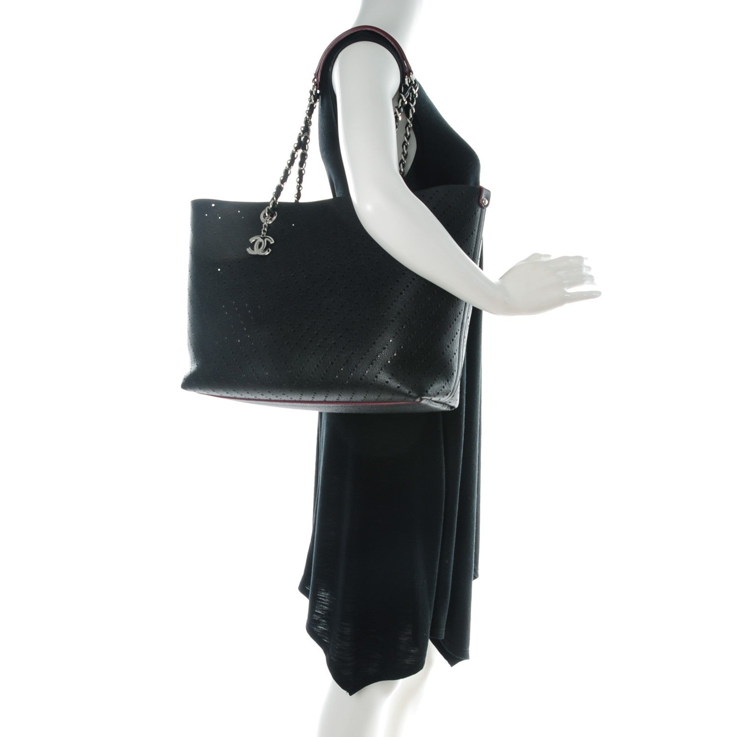Chanel Perforated Grained Calfskin Large Shopping Tote Black 2 of 8