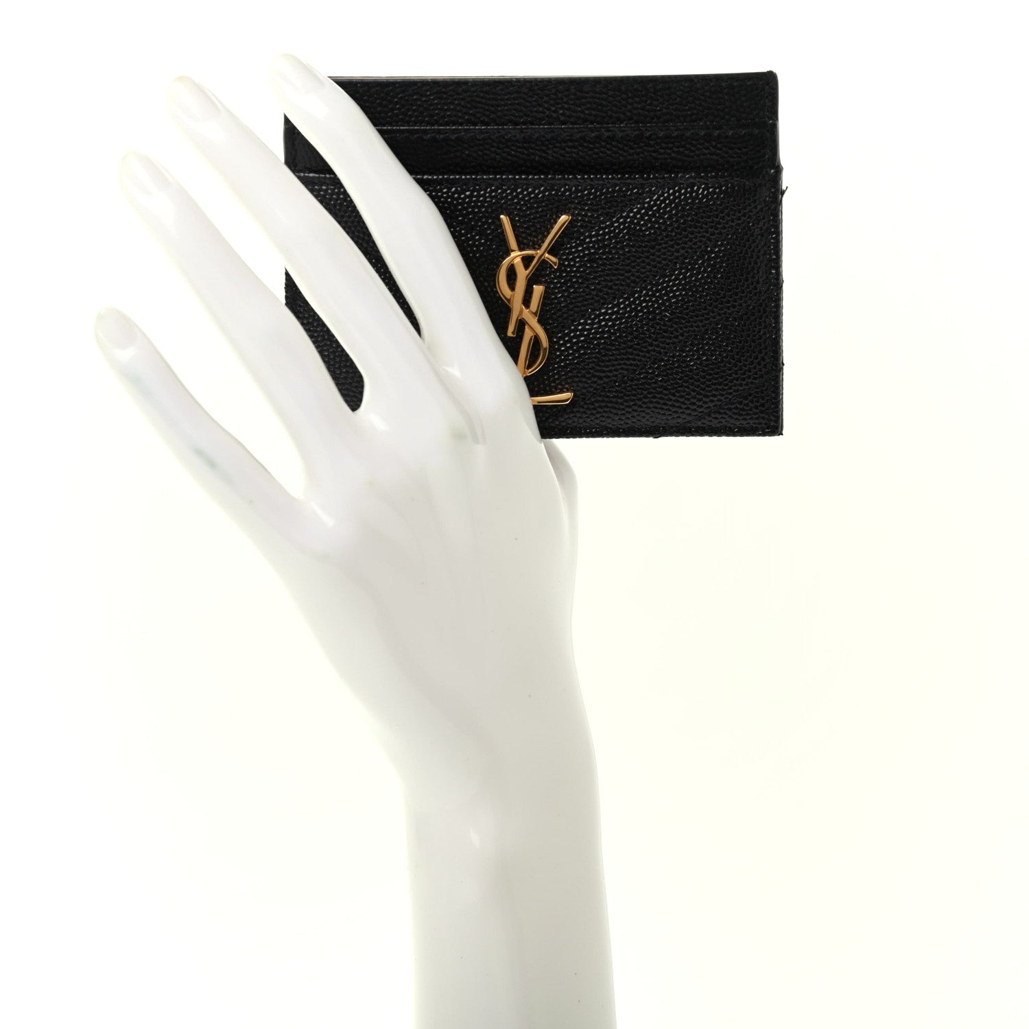 Saint Laurent Grain De Poudre Matelasse Chevron Monogram Credit Card Case Black 2 of 6