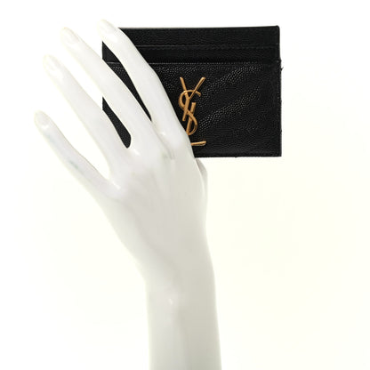 Saint Laurent Grain De Poudre Matelasse Chevron Monogram Credit Card Case Black 2 of 6