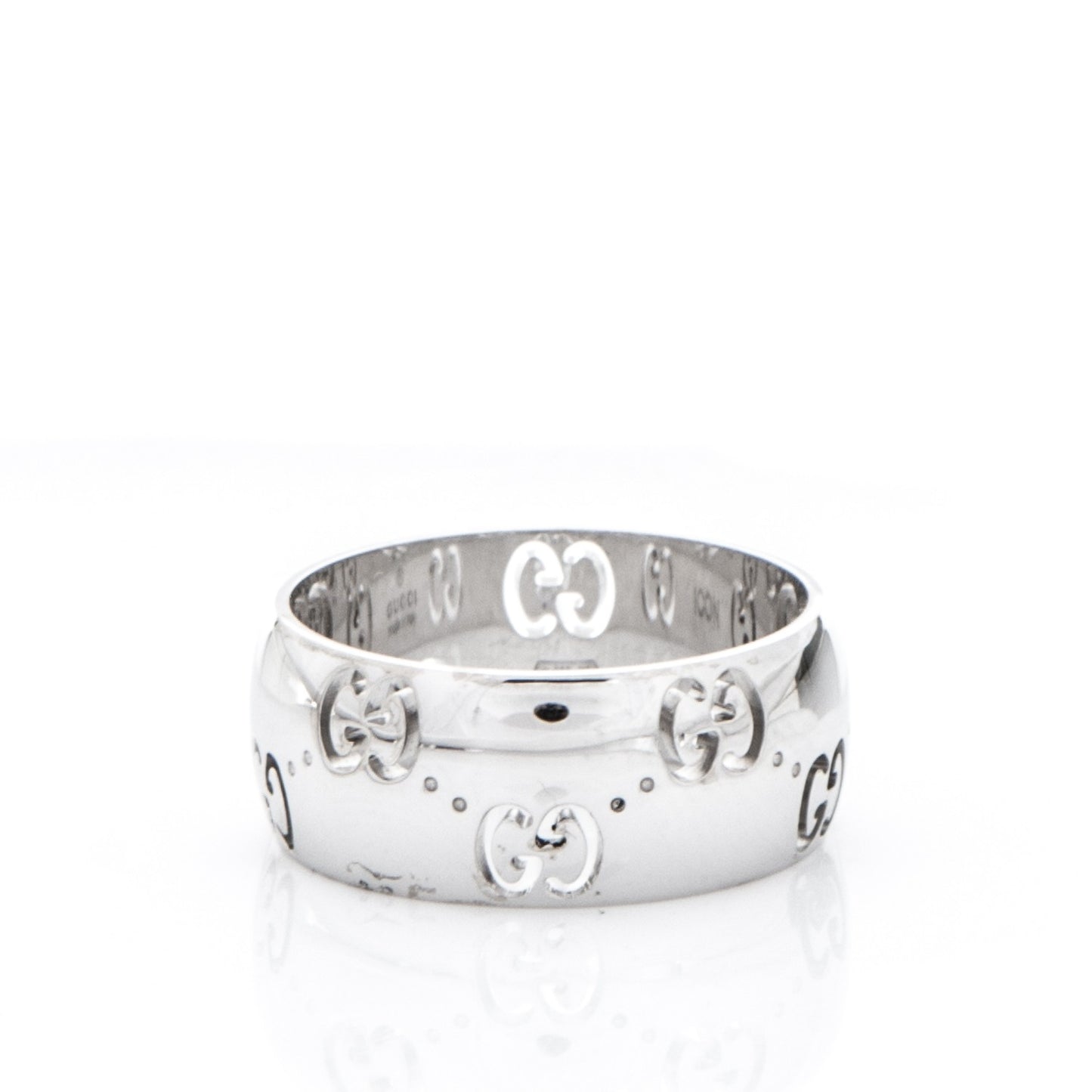 18K White Gold 8mm Icon Band Ring 6.5