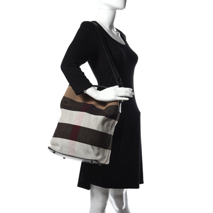 Burberry Canvas Mega Check Medium Ashby Hobo Black 2 of 10