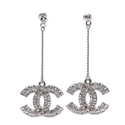 Chanel Baguette Crystal CC Drop Earrings Silver 1 of 5