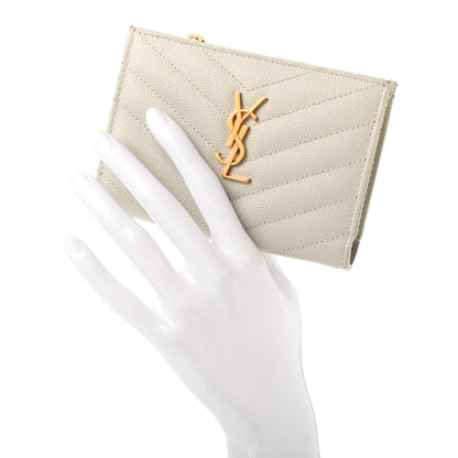 Saint Laurent Grain De Poudre Matelasse Chevron Monogram Zipped Two-Part Wallet Crema Soft 2 of 7