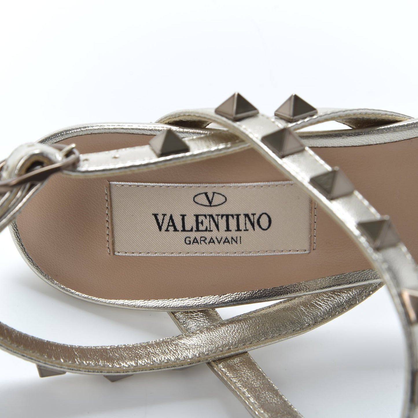 Metallic Nappa Rockstud T-Strap Slingback 85mm Sandals 35.5 Skin