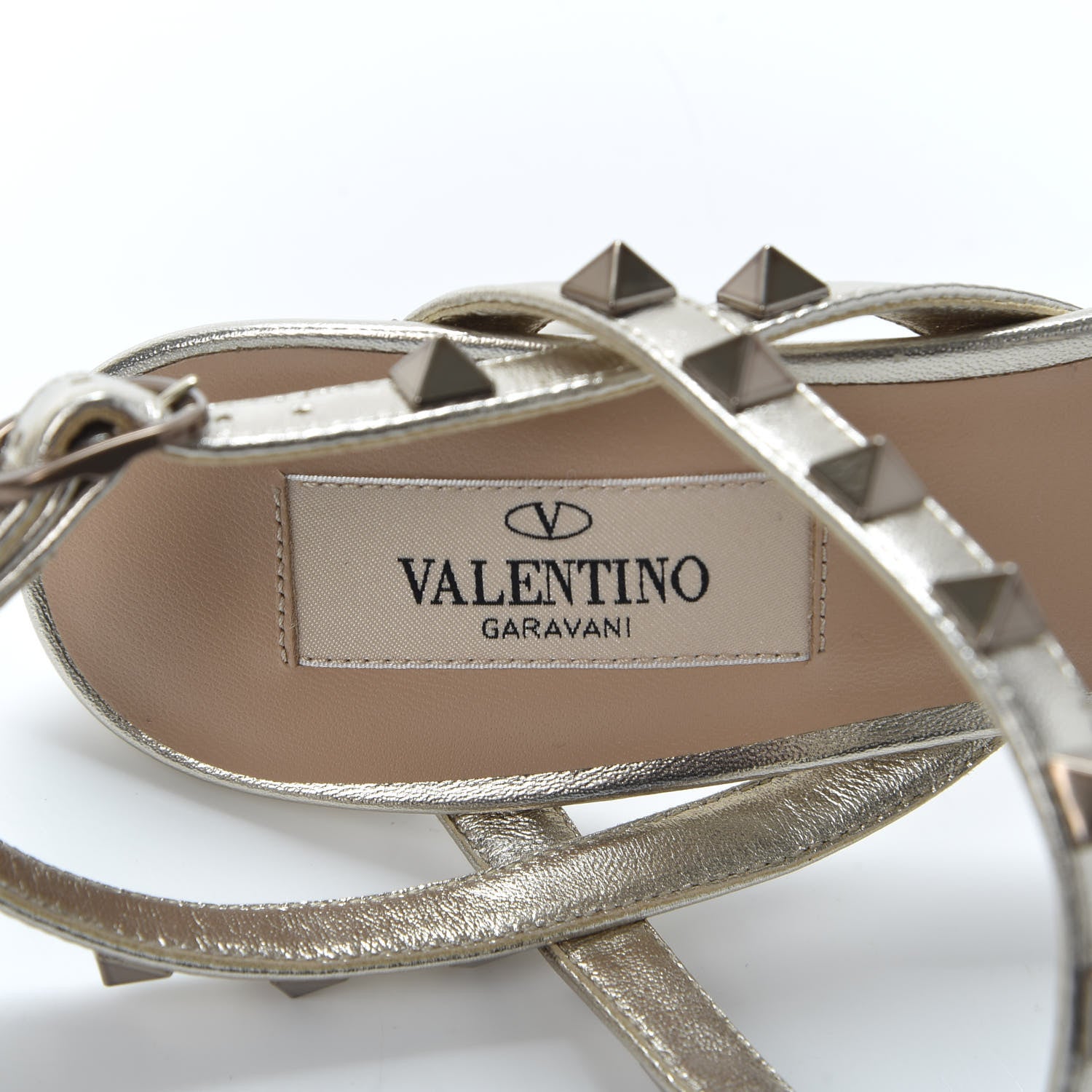 Valentino Garavani Metallic Nappa Rockstud T-Strap Slingback 85mm Sandals 35.5 Skin 6 of 9