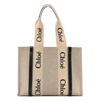 Chloe Cotton Calfskin Medium Woody Ribbon Tote White Blue 1 of 12