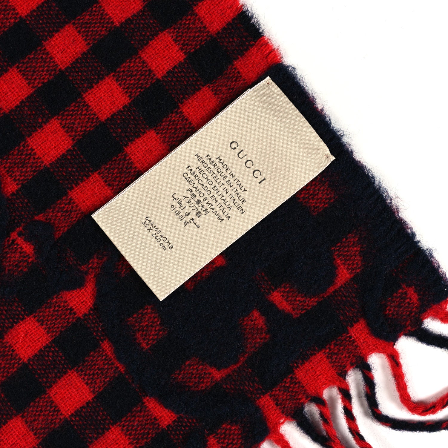 Gucci Wool Polyamide Monogram Jumbo GG Diamcheck Logo Scarf Red Blue 3 of 4