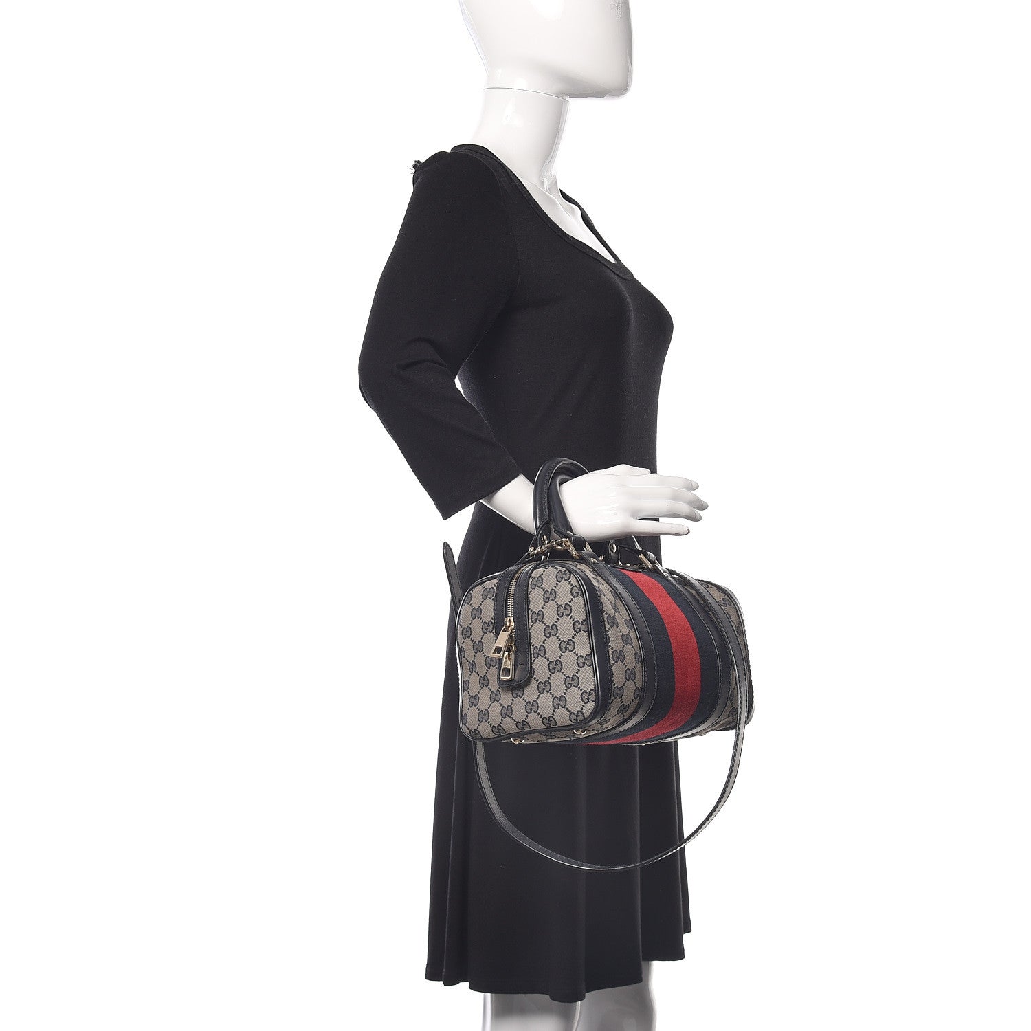 Gucci Monogram Vintage Web Small Boston Navy 2 of 12
