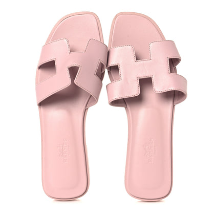 Hermes Calfskin Oran Sandals 37 Rose Cancan 2 of 9