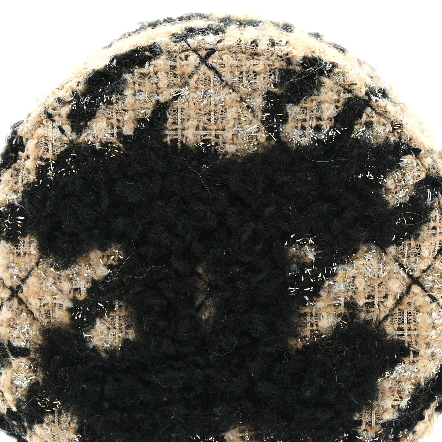 Tweed Shearling Quilted Round Clutch With Chain and Coin Purse Beige Black