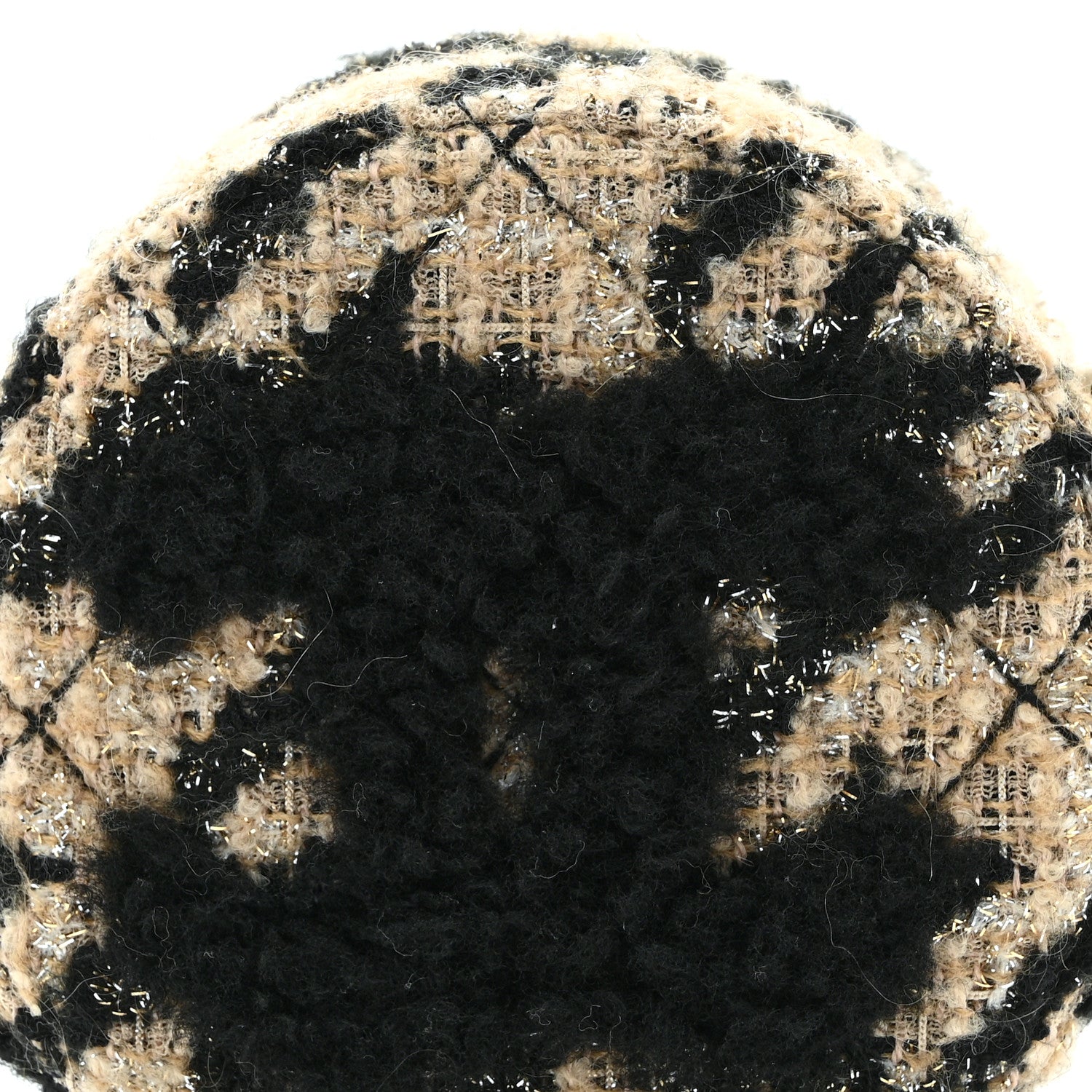 Chanel Tweed Shearling Quilted Round Clutch With Chain and Coin Purse Beige Black 9 of 11