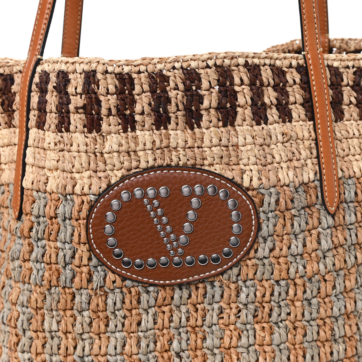 Valentino Garavani Raffia Nappa Medium Vlogo Signature Crochet Bucket Bag Beige Multicolor 8 of 11