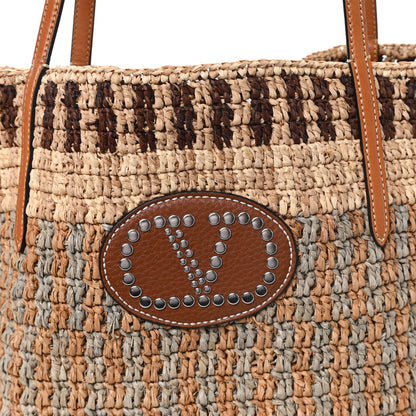 Valentino Garavani Raffia Nappa Medium Vlogo Signature Crochet Bucket Bag Beige Multicolor 8 of 11