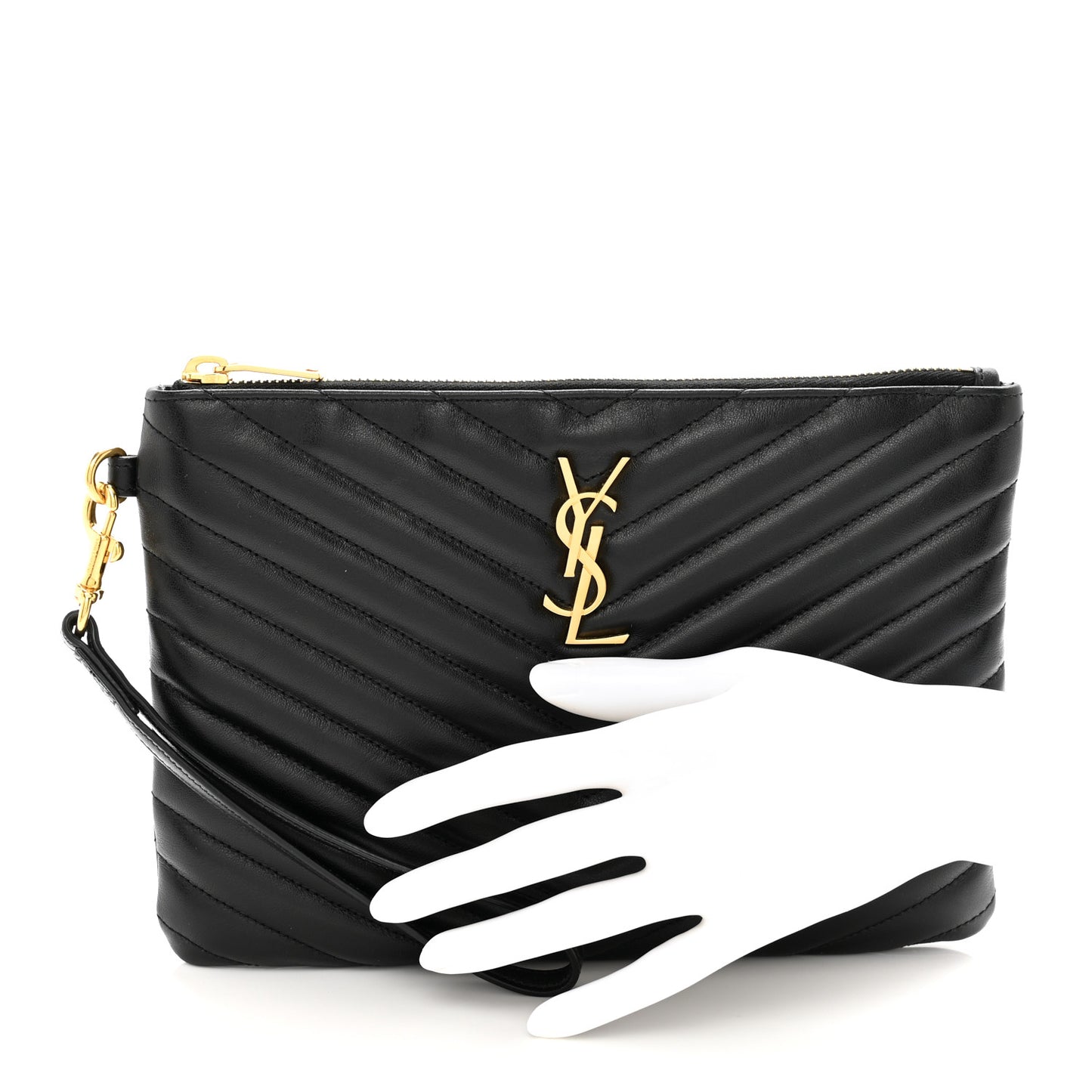 Calfskin Matelasse Chevron Monogram A5 Wristlet Black