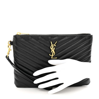 Saint Laurent Calfskin Matelasse Chevron Monogram A5 Wristlet Black 2 of 8