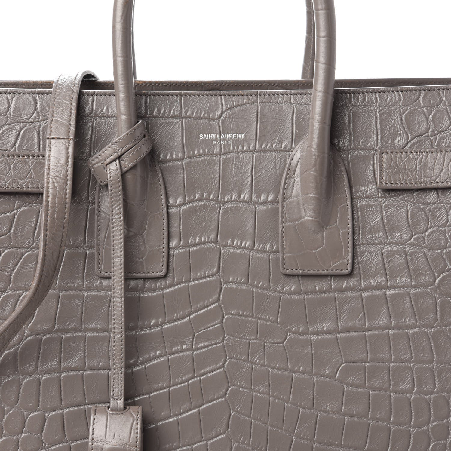 Saint Laurent Calfskin Crocodile Embossed Small Sac De Jour Fog 9 of 9