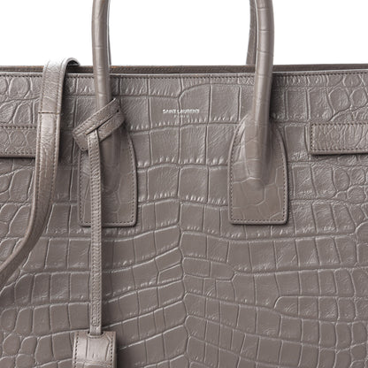 Saint Laurent Calfskin Crocodile Embossed Small Sac De Jour Fog 9 of 9