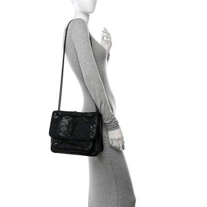 Saint Laurent Crinkled Calfskin Matelasse Monogram Medium Niki Chain Satchel Black 2 of 10