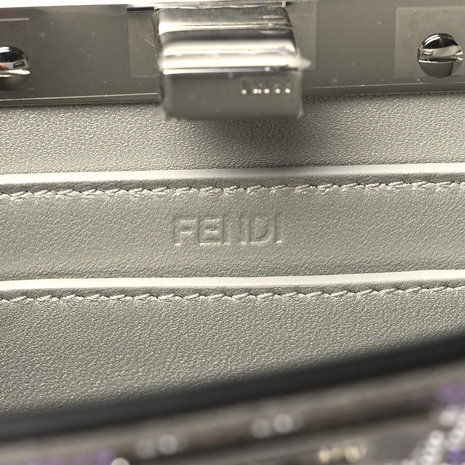 Fendi Iridescent Crystal Vitello Laminato Suede FF Petite Peekaboo I SEE U Satchel Cappuccino 6 of 11