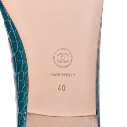 Chanel Alligator CC Cap Toe Ballerina Flats 40 Turquoise 7 of 12