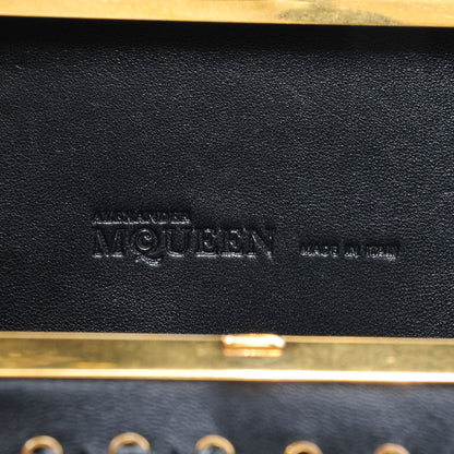 Alexander McQueen Leather Fringe Crystal Skull Box Clutch Black 6 of 10