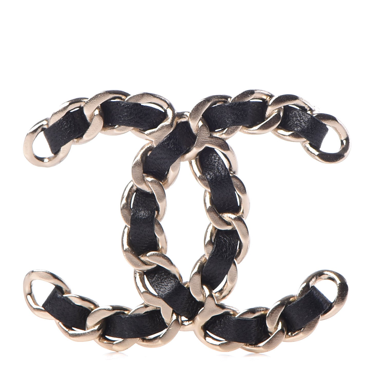 Lambskin Chain CC Brooch Black Gold