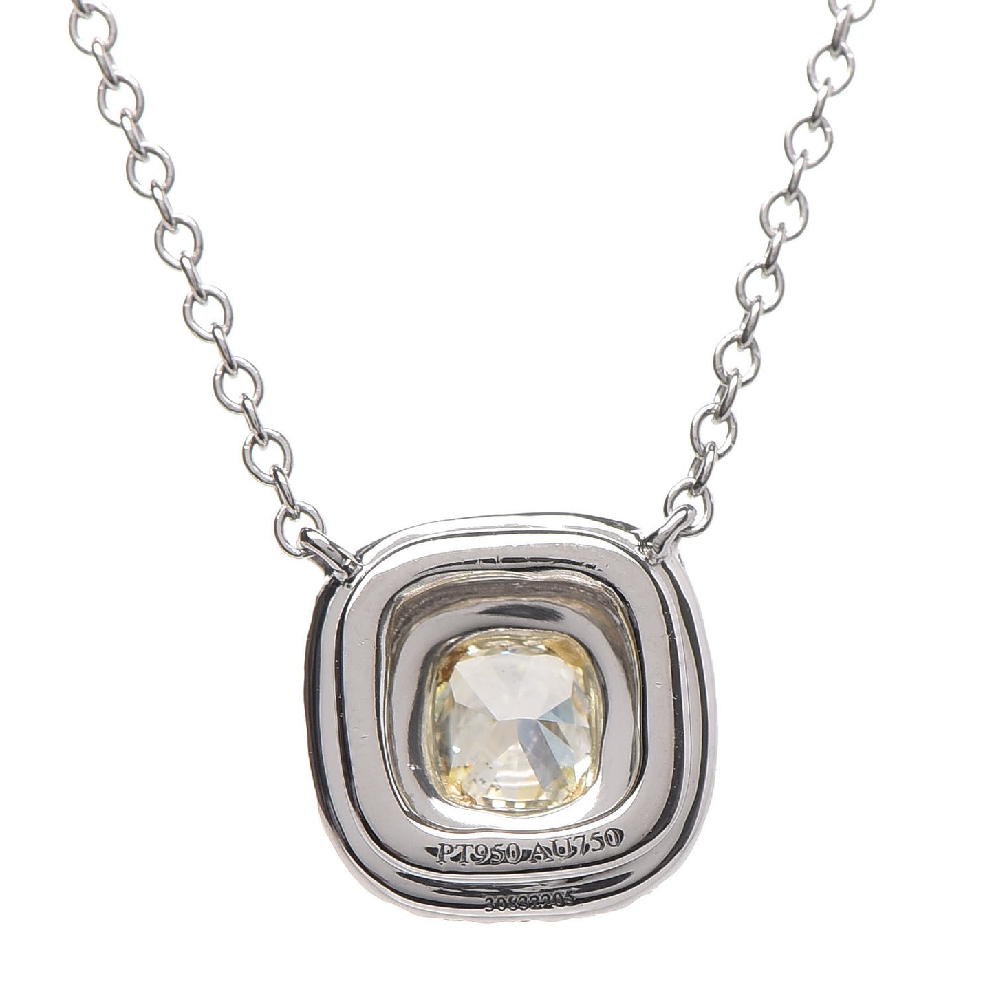 Platinum 18K Yellow Gold Diamond Fancy Yellow Diamond .19ct Soleste Cushion-Cut Halo Pendant Necklace