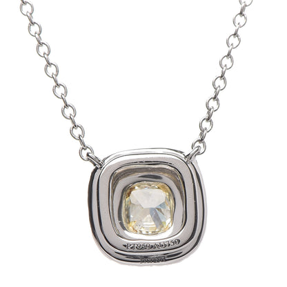 Tiffany Platinum 18K Yellow Gold Diamond Fancy Yellow Diamond .19ct Soleste Cushion-Cut Halo Pendant Necklace 5 of 7