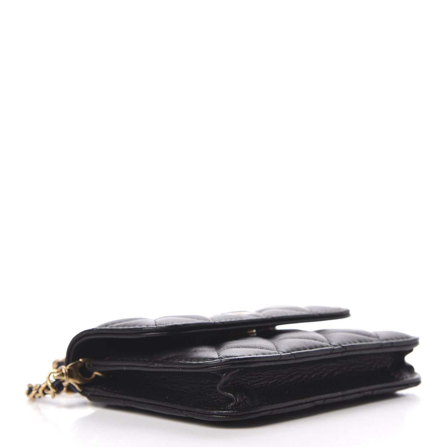 Lambskin Quilted Pearl Crush Clutch With Chain Black