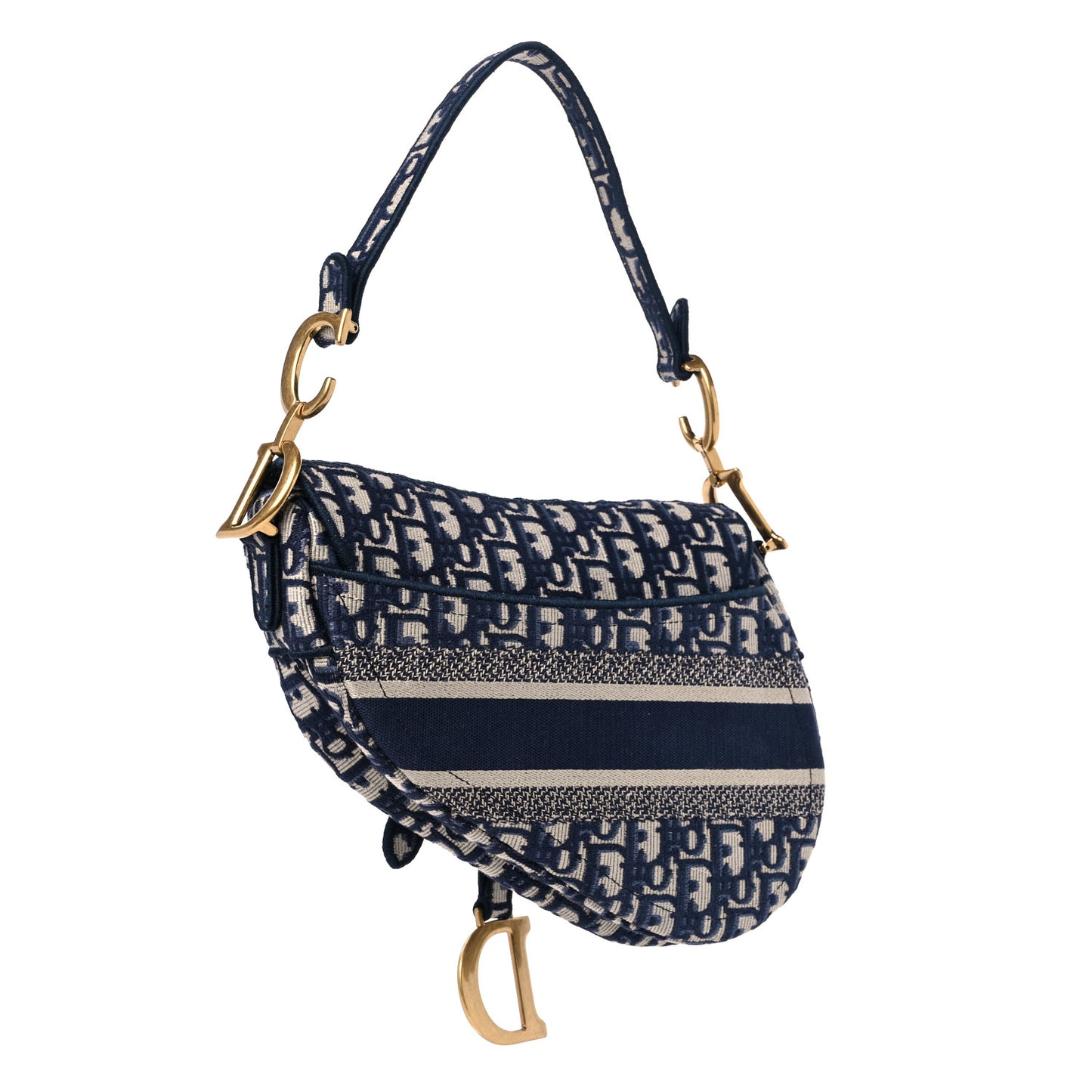Oblique Embroidered Saddle Bag Blue
