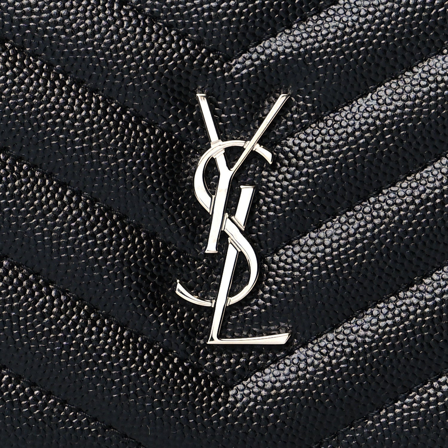 Saint Laurent Grain De Poudre Matelasse Chevron Monogram Zipped Two-Part Wallet Black 7 of 7
